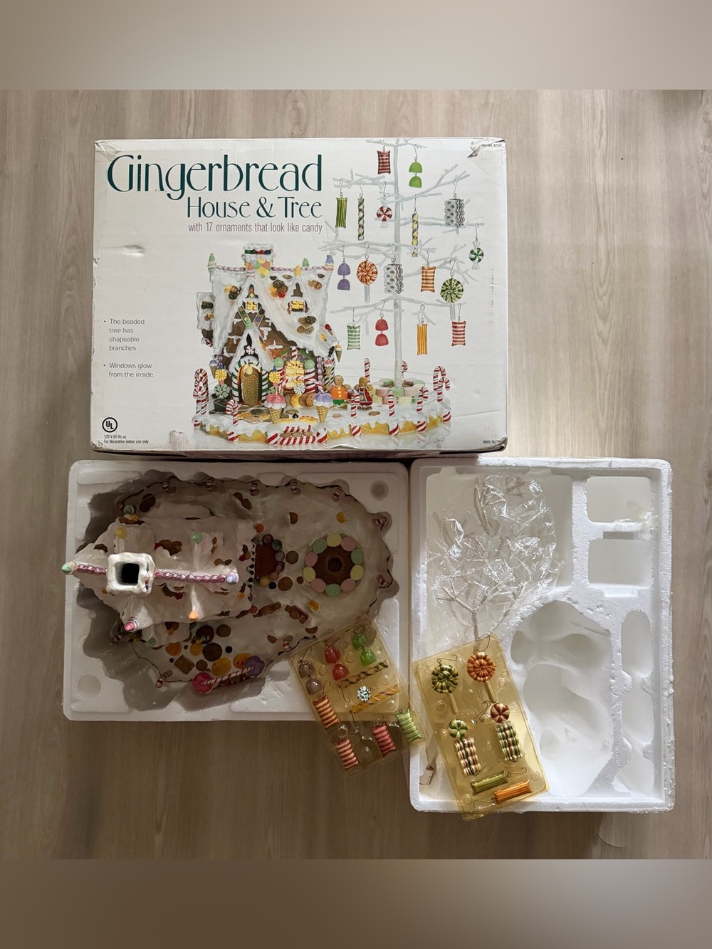 Costco Pastel Gingerbread House W/ Candy Tree Ornaments Christmas Decor